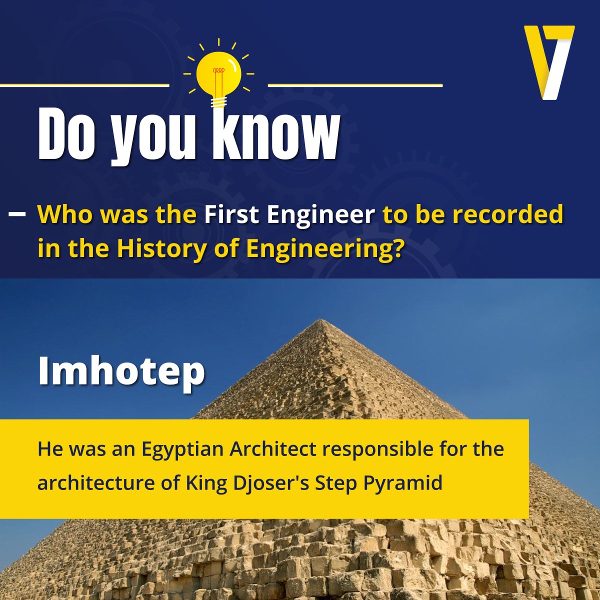 Verzeo1's tweet photo. First Engineer to be recorded in the History of Engineering.

"Imhotep"

#verzeo #everythinglearning #onlinecourses #onlinetraining #onlinelearning #knowledge #doyouknow #didyouknowfacts #engineering #firstengineer #pyramid #civilengineering #trending https://t.co/nfCkLzwdHE