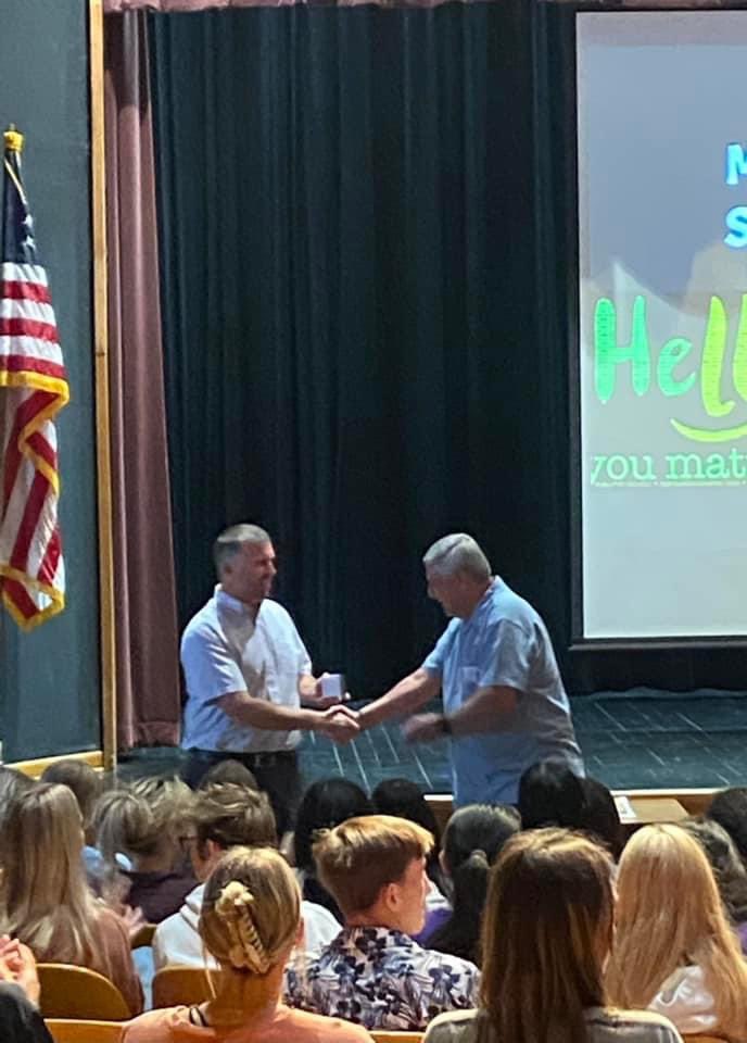 Denisj_42's tweet photo. The TGCA presenting @averygrace__ her plaque for being named the TGCA 1A-4A Golf Athlete of the Year! Congratulations to Avery on such an outstanding and well deserved accomplishment!
Coach Burns was presented with his State Championship ring! Great day for MHS! https://t.co/9BYtJS0Y8L