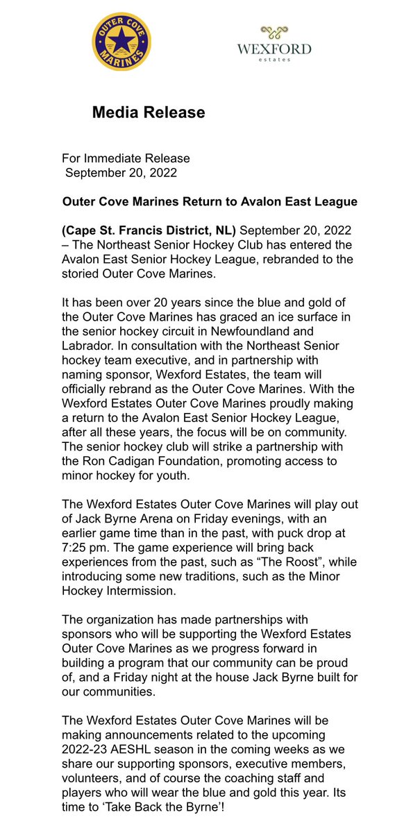 OCMarinesHockey's tweet photo. Let’s take back ‘The Byrne’! 

The blue &amp; gold will return to @NLsrHockey this fall, and we are pumped to work together to build a program for our communities to be proud of for many years to come! 

Follow &amp; share for updates as we approach this big return! 

#TakeBackTheByrne https://t.co/8bJhhRwxvI