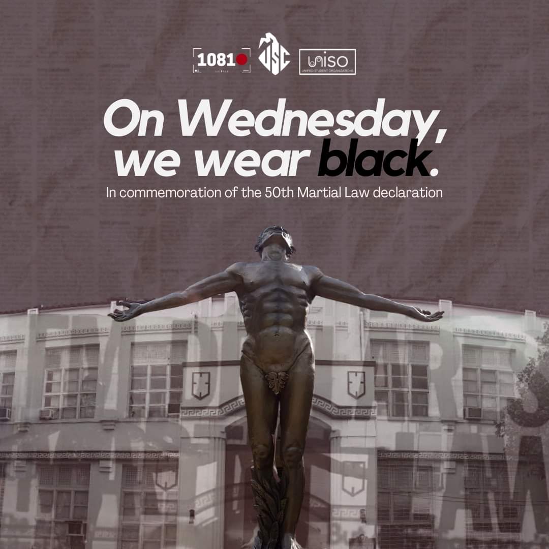 UNISOUPCebu's tweet photo. We resist. We remain.

In light of the commemoration of the Martial Law period that greatly altered the course of our history and democracy, we call on all UP Cebu Iskolars ng Bayan to wear black on Wednesday, September 21, 2022.

#NeverAgain
#NeverForget https://t.co/padwaWiqAl