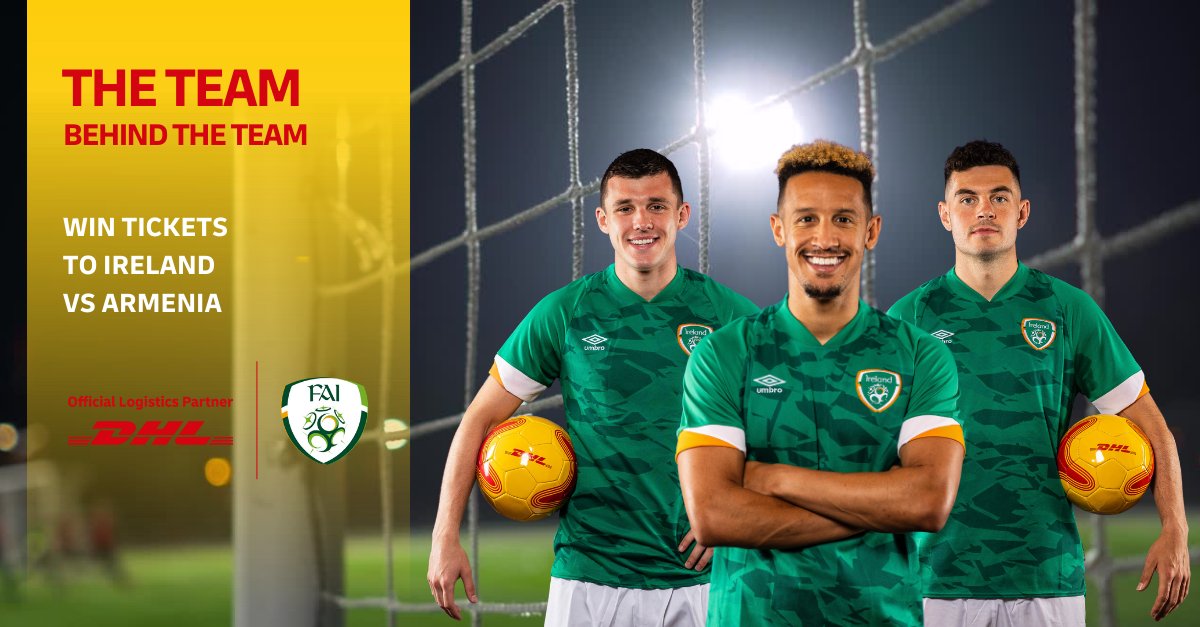 DHLExpressIre's tweet photo. 🚨 COMPETITION🚨

To #win a pair of tickets to @FAIreland's upcoming match vs #Armenia on Tuesday 27th September at @AVIVAStadium all you need to do is follow our page and RT this post!

Closing date Friday 23rd September at 11am.

#COYBIG #TheTeamBehindTheTeam ☘️ https://t.co/jR6dMwzZjI