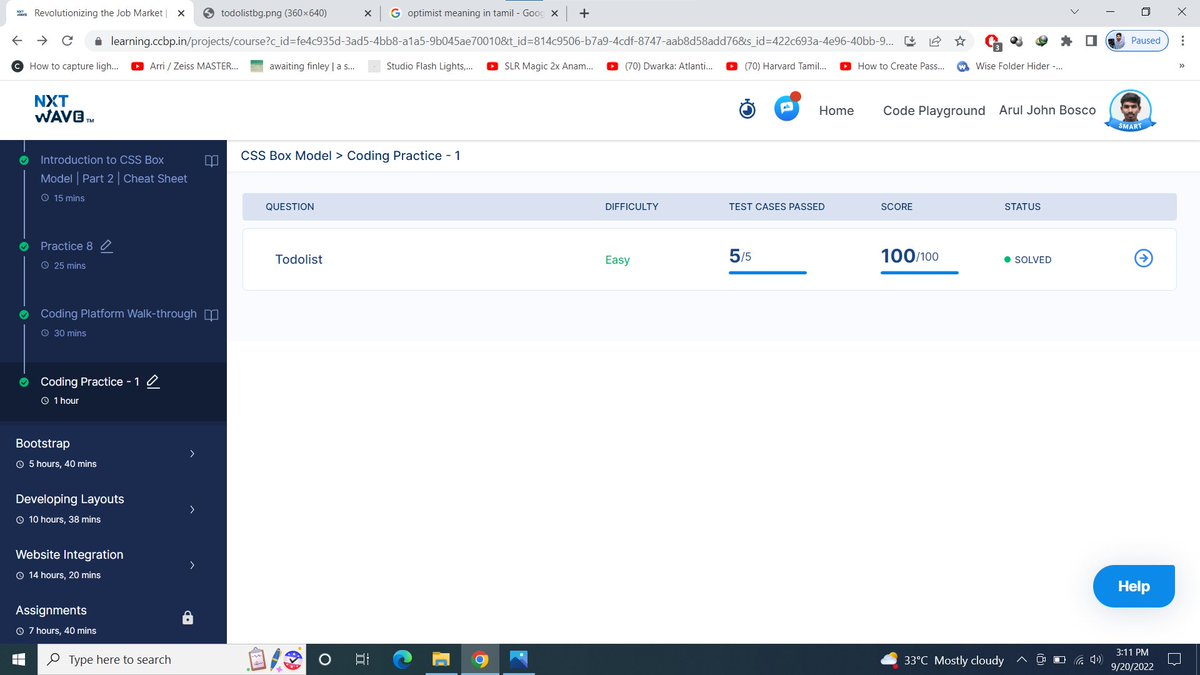 Arul_John_Bosco's tweet image. Hello @nxtwave_tech friends,
today I completed my first #codingpractice and scored 100/100.
#CSS
#cssboxmodel
#coding
#codingpractice
#HTML
#ccbp
#sashankgajjula
#rahulattuluri