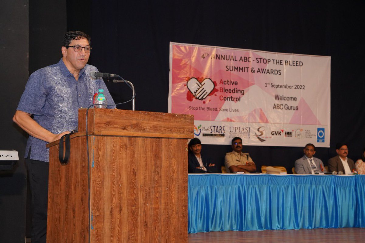 ActvBleedCntrol's tweet photo. 4th Annual ABC guru - Stop the Bleed Summit in Hyderabad. @GeethanjaliRam5 &amp; @VinayMNadkarni speaking about impact of ABC project in the community in saving lives to hundreds of ABC volunteers.@idftsap @drpuppalaa @ChildrensPhila @upiasi @PediSTARSIndia @clubroadsafety @thePHFI https://t.co/VRKaKelkqa