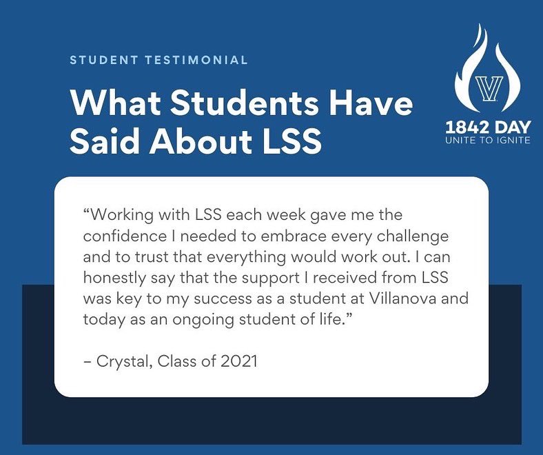 VillanovaLSS's tweet photo. It’s 1842 Day! Now is the time to show your pride and gratitude for the impact Villanova had on YOU! LSS has impacted thousands of students throughout the years. Here are some testimonials from recent students. Click the link in our bio to make a donation. Thank you! https://t.co/e48gWowdma