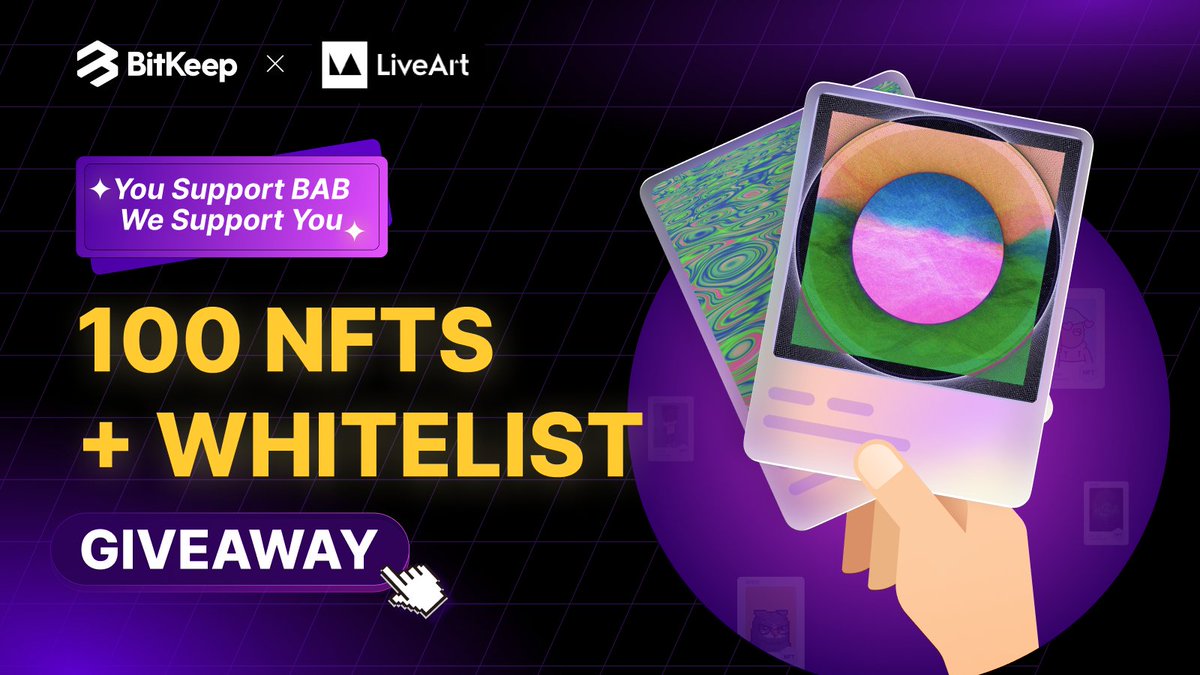 GIVEAWAY for #BAB holders
⏰Sept. 20 - 26
🎁3 Meta-morphic WL spots, 100 LiveArtX golden pass NFTs

✅Complete👉 gleam.io/CQvXq/liveart-…, fill in #BNBChain address
✅Trade NFT during the event and hold ≥$100 in wallet

Get Started🥰 <a href="/LiveArtX/">LiveArt</a> <a href="/artmarket/">Wall Power</a>
