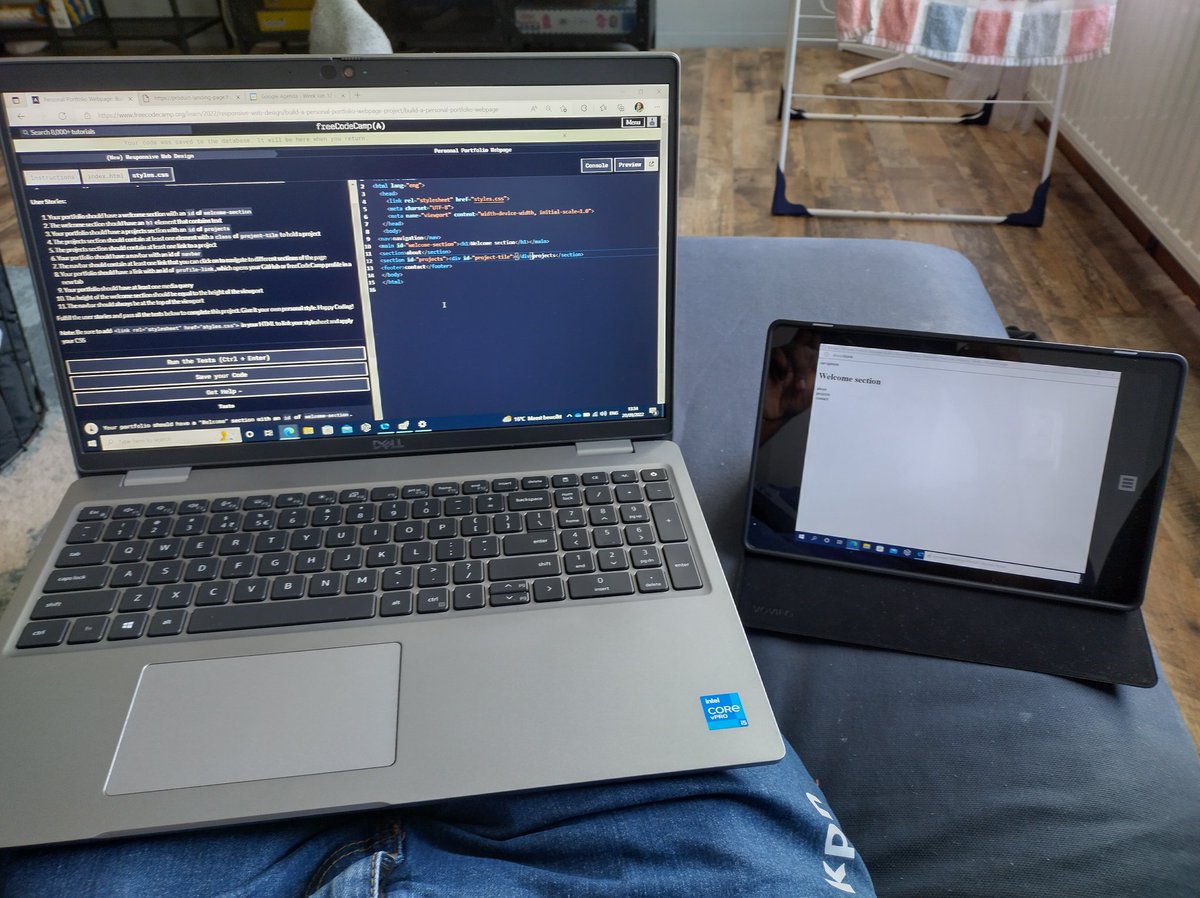 Smahabiersing's tweet photo. #100daysofcode r1d9a started with the portfolio and working on it with 1 screen. Figured out a way to use a tablet as second screen. Hope to make good progress on this project so I can bring it online. https://t.co/tj3Ay5GlH0