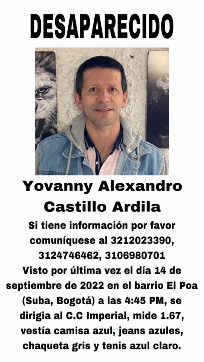 GustavoBolivar's tweet photo. #MePoneATemblar lo que estará sufriendo la familia de Yovanny Alexandro Castilla Ardila.
El pasado 14 de septiembre salió en Suba a hacer una diligencia en un banco y no ha regresando. 
Favor RT. Ojalá aparezca pronto. https://t.co/kwAProtGz8