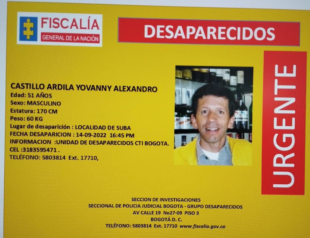 GustavoBolivar's tweet photo. #MePoneATemblar lo que estará sufriendo la familia de Yovanny Alexandro Castilla Ardila.
El pasado 14 de septiembre salió en Suba a hacer una diligencia en un banco y no ha regresando. 
Favor RT. Ojalá aparezca pronto. https://t.co/kwAProtGz8