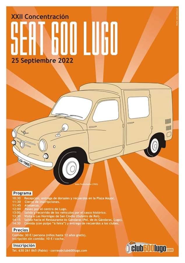 SoniaSn55526083's tweet photo. Domingo 25 de Septiembre de 2022- XXII Concentración Nacional Seat 600 en Lugo, Galicia. 

Forma de contacto: 
Correo electrónico: correo@club600lugo.com
Nº de móvil: 630 261 865 (Pablo) https://t.co/0JsH19AIhm