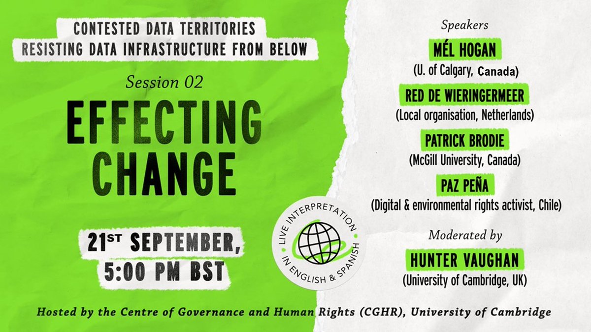 ⚡️📢 Tomorrow 📢⚡️

Join the second session of #DataTerritories on environmental harm, data infrastructure and community resistance.

We will be hosting researchers &amp; activists looking at Ireland, Latin America &amp; the Netherlands.

Register at dataterritories.net