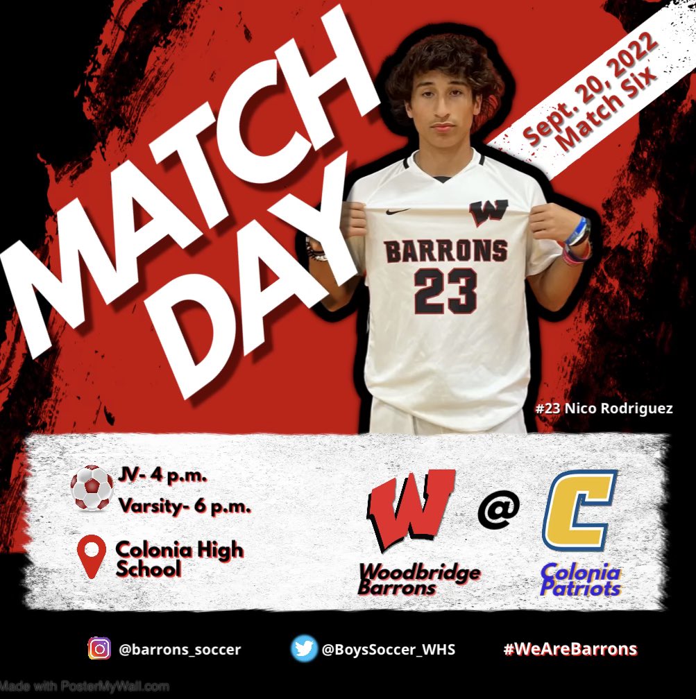 The Barrons travel to Colonia today for another big White Division showdown. 

📍Colonia High School
🕕6 pm (JV 4 pm)
🆚Colonia High School 

#WeAreBarrons