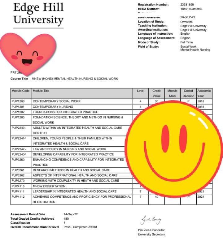 3mm4G's tweet photo. Well it's official β
Qualified Mental Health Nurse β
Qualified Social Worker β
Graduating from @edgehill with a First Class Degree & accepted by @UniOfHull for Post Graduate Study β
What a day!
Here's to the next chapter π»
#IntegratedPractitioner #TeamMNSW https://t.co/sBe9xi9LZy