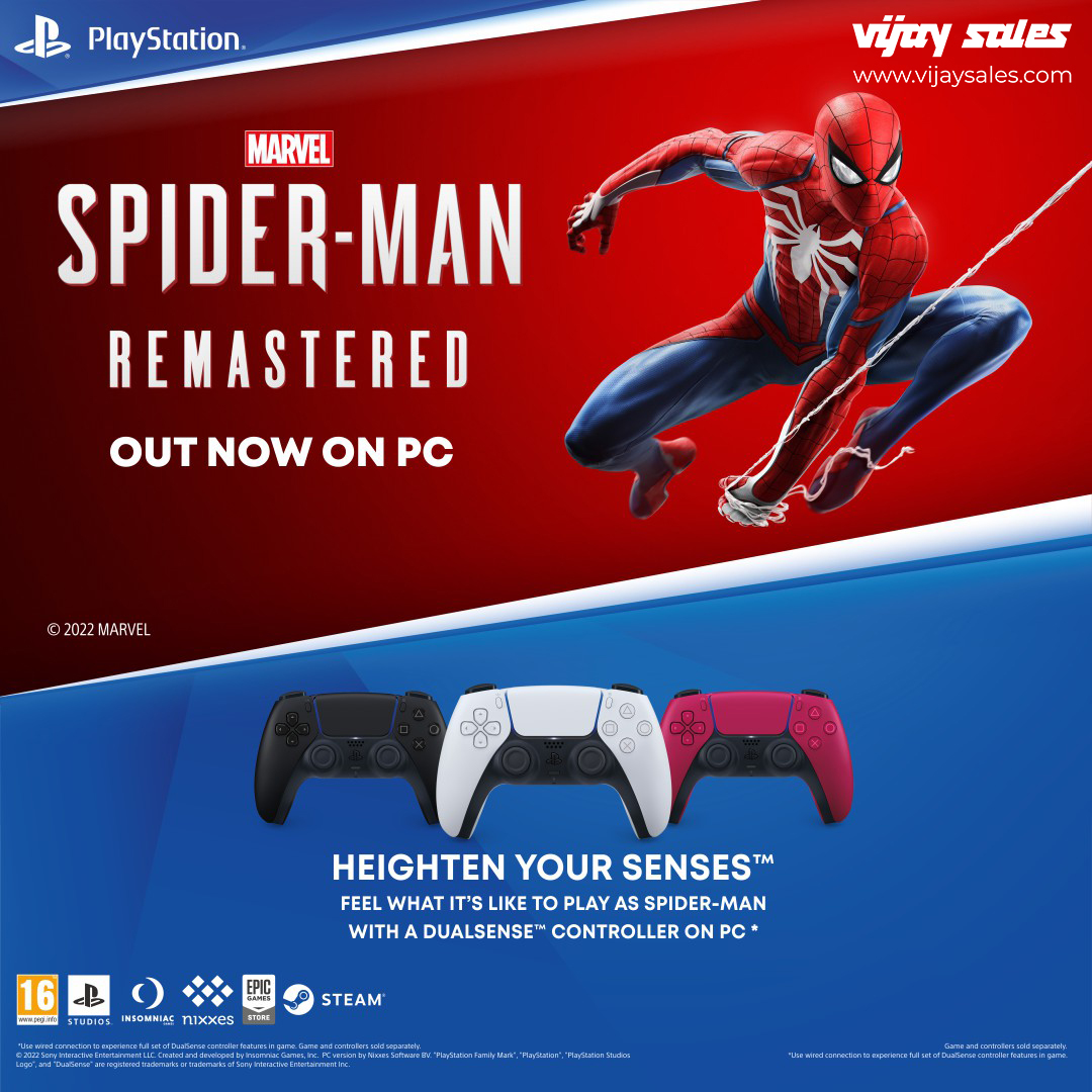 VijaySales's tweet photo. Discover a deeper gaming experience with the innovative new PS5 Dualsense controller on PC and experience the awesomeness of the Spiderman game.
T&C Apply.*
Go get yours at the nearest Vijay Sales store or visit https://t.co/xAdkED3c2a
#VijaySales #PS5DualsenseController https://t.co/HIGxCGiJ5F