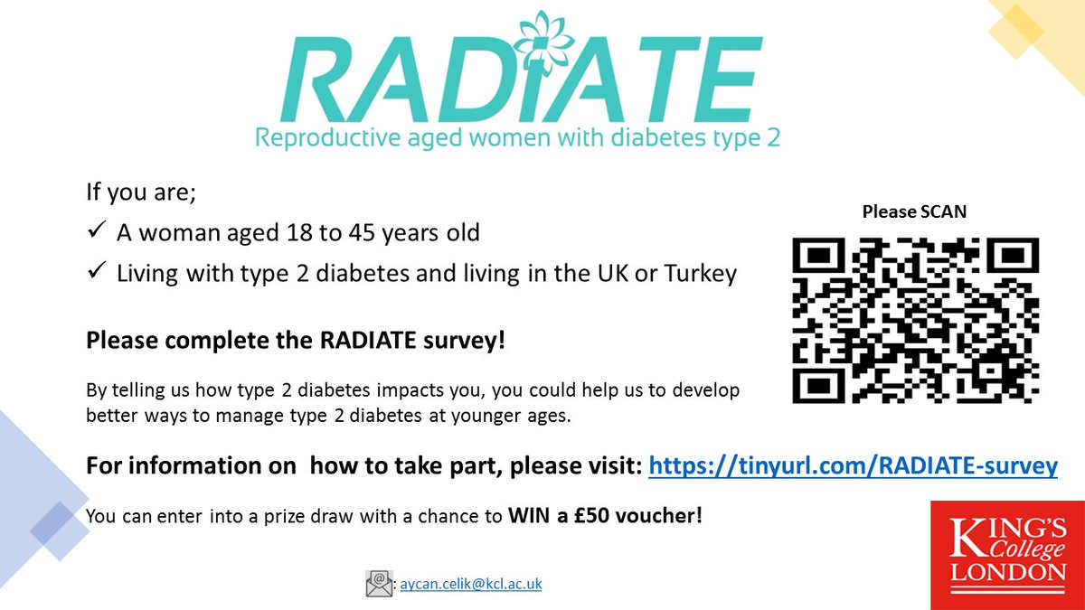 📢Calling women with #type2diabetes! 
If you are a woman with #type2diabetes, please help us with this important research looking at the health needs of women living with #type2diabetes during their reproductive years. The survey link: tinyurl.com/RADIATE-survey
Many thanks!