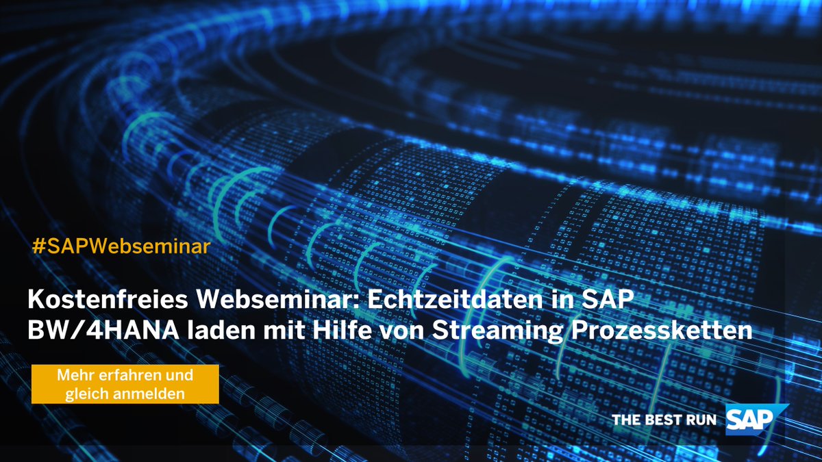 d019558's tweet photo. Topaktuelle Datenbereitstellung in SAP BW/4HANA mit Hilfe von Streaming Prozessketten. In dem kostenfreien Webseminar am 07.10 um 11 Uhr wird unser SAP Trainer, Stephan Schork diese Funktion live am System vorstellen und auf Fragen eingehen.
https://t.co/S2HKTPNiKt https://t.co/sPcmgZsdk8