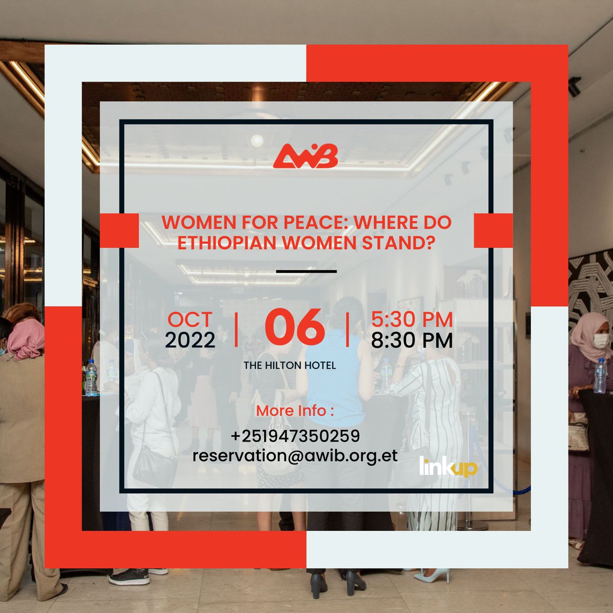 AWiBEthiopia's tweet photo. In the month of October, AWiB presents: "Women for Peace: Where do Ethiopian women stand?" Please come join us for yet another exciting discussion and networking event on October 6.
📍The Hilton Hotel
📞+251947350259
✉️ reservation@awib.org.et
#AWiB #networking #womenforpeace https://t.co/5ngJ4LBGwO
