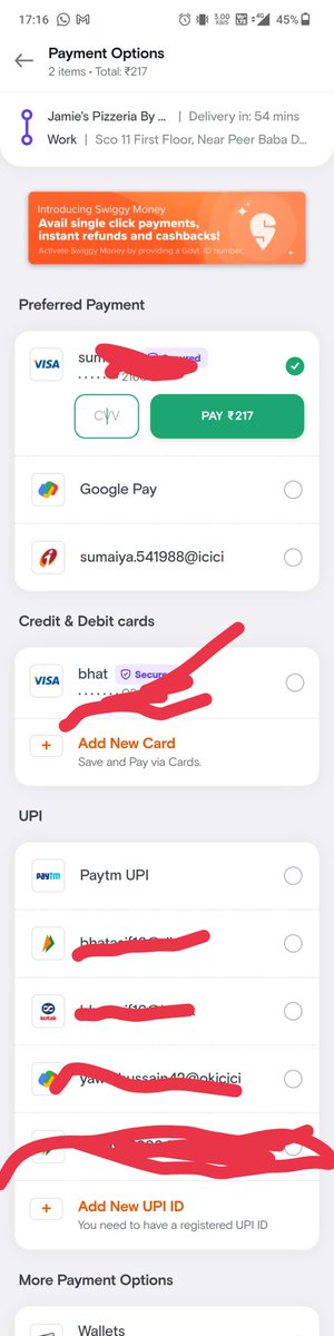 sameers3149's tweet photo. @Swiggy Going haywire
Showing me saved cards info of some random user.

Time to delete our cards ? https://t.co/GRfcheeRlp