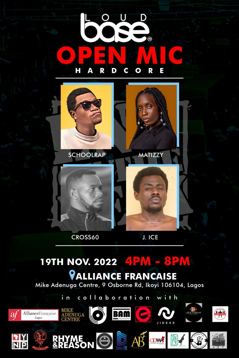 UwakweVictor3's tweet photo. Loudbase - Hip-hop Conference 2022
18th E. O. D. U. B Open Mic
Venue: Alliance Française Mike Adenuga Center.
For participation Contact through this form
https://t.co/9z0XoSlRLt
#danceboost #Hilaryjackson #Loudbaseafent #jextobanfitnesscenter #bamkulture https://t.co/LWLjxW75JZ