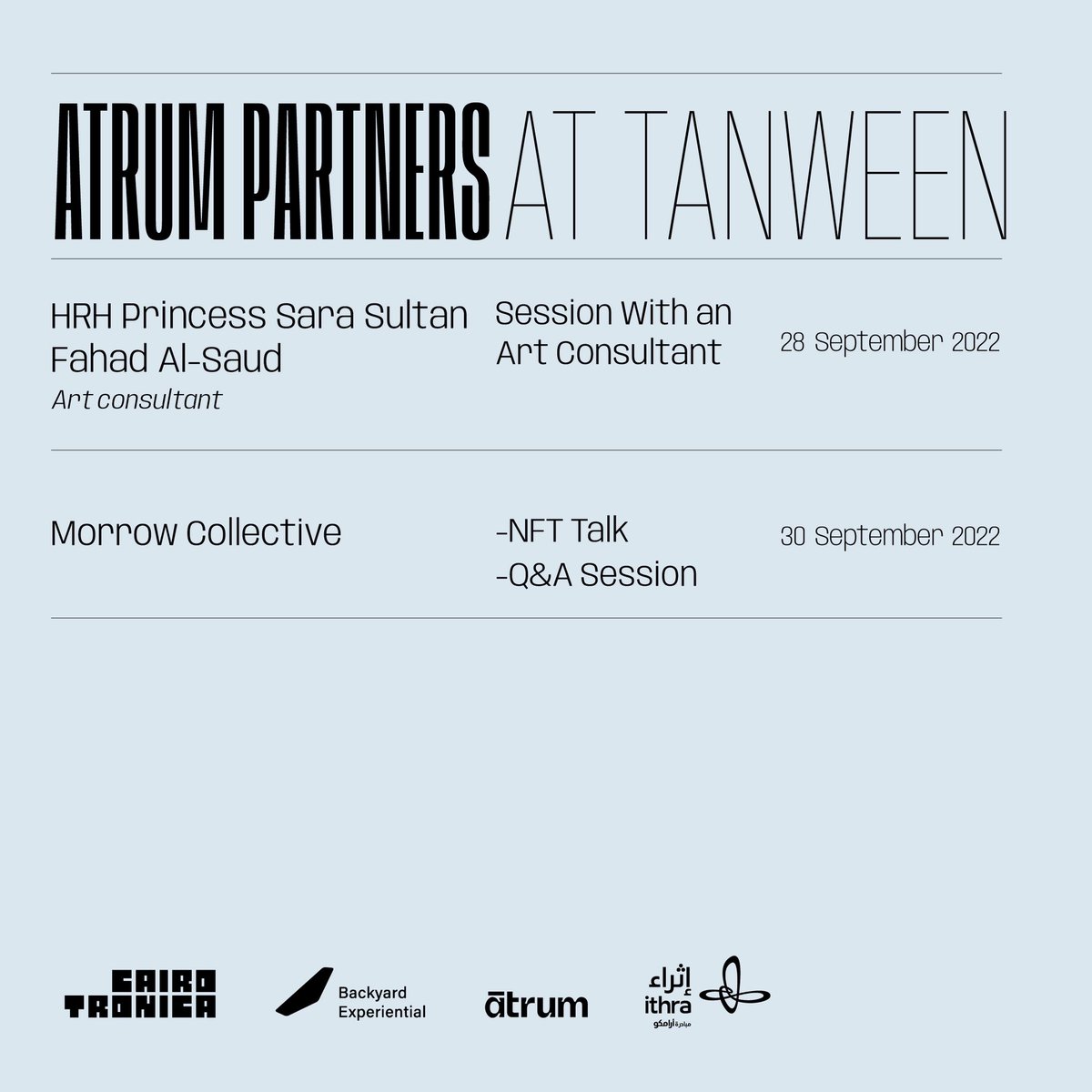 atrum_sa's tweet photo. Inspiration, Admiration … 
Winning entries will be exhibited at Tanween and sold online on Atrum’s website" - As the shared caption it indicates a session will be held at Tanween Season. 

#Atrum #Tanween https://t.co/aHhnRoKiSf