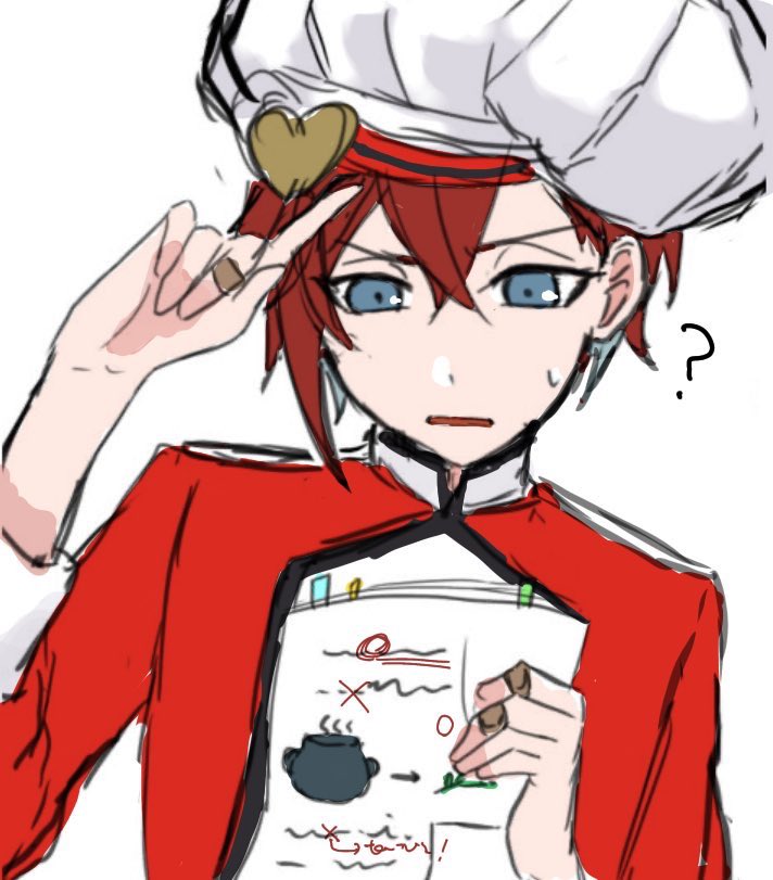 1boy male focus red hair blue eyes solo hat ?  illustration images