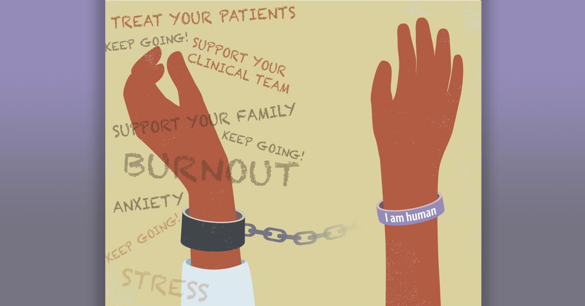 NEJM's tweet photo. During the frightening early months of the Covid pandemic, a palliative care physician finds herself silently mouthing a familiar mantra: I'm OK. We're OK. We'll be OK. But she is not OK. https://t.co/nPtFZ24AMa https://t.co/i0UuF201nt