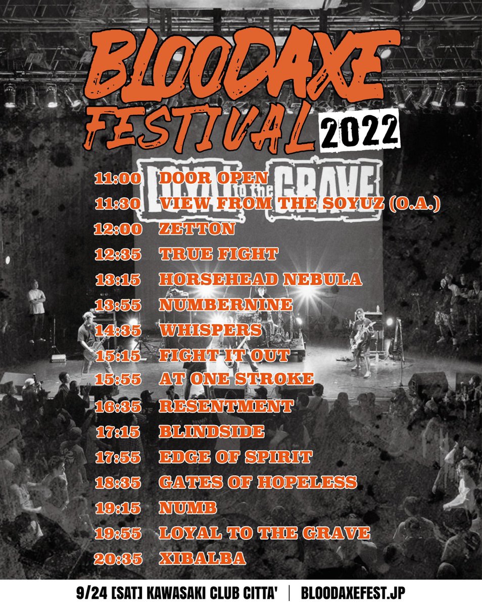 BloodaxeFest's tweet photo. 【TIME TABLE&amp;BAXE 50000倍楽しむ方法】
4日後に開催迫るBLOODAXE FESTIVAL 2022 TT公開！そして、巨匠 @erolin0906によるイベント紹介文もアップ〜各バンドや歴史などチェックして当日までさらに気持ち高めてください！迷ってる方も後悔ないように是非お待ちしてます。
https://t.co/g5jdlt1nLM https://t.co/XoDneNjwS8