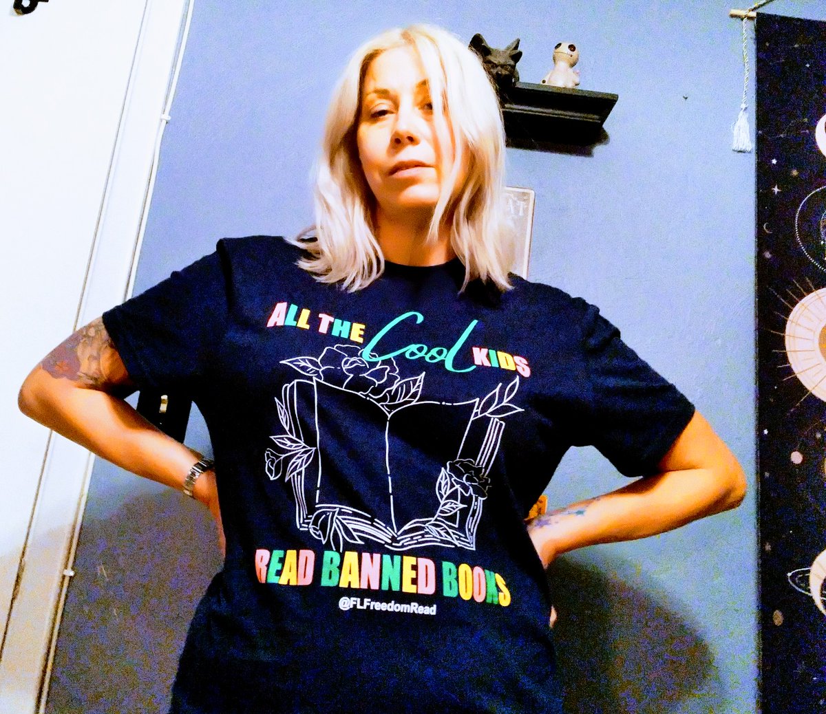 NotTheCarKia's tweet photo. Celebrating Freedom to Read Banned Books Week. TY @FLFreedomRead for the cool shirt. You can also support them by buying this or other amazing shirts at
https://t.co/RSPglNgXNC
#BannedBooksWeek #ALA #FReadom #FFTRP #PENamerica #BookRiot #BannedBooks #SupportLocalLibrary https://t.co/SBqQeWNa9F