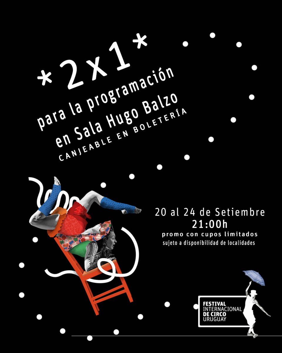 Imperdible!!
Presentando esta imagen en boletería tenés 2x1 para cualquiera de las obras.
Programación completa en: ficuruguay.com