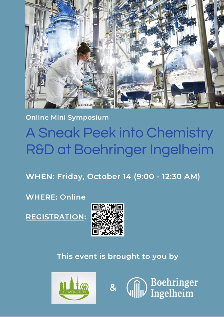 JCF_Muenchen's tweet photo. Wir veranstalten am Vormittag des 14.10 online ein Mini-Symposium mit @Boehringer Ingelheim mit verschiedensten Beiträgen zum Thema MedChem R&amp;D. Verpasst nicht dieses interaktive Event und die Gelegenheit eure Fragen zu stellen! https://t.co/EhbL1f6BVI