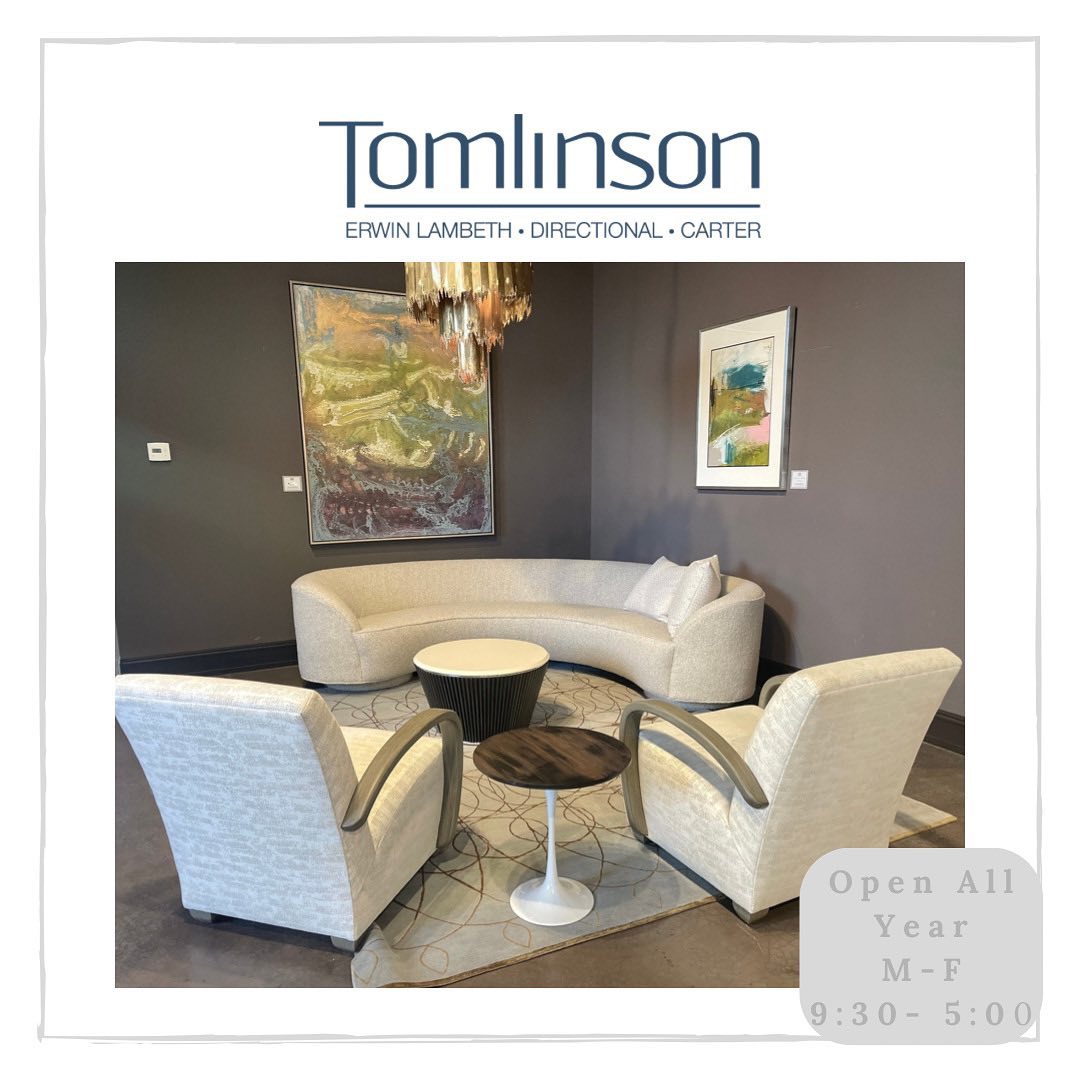Vladimir Kagan's design, Homer Sofa, is symmetrically curved with an arm on each end for a contemporary look. Part of the Directional Collection at Tomlinson Companies.

The Ditto Chairs in verse ivory are part of the Carter Collection.
#interiordesign #hpmkt