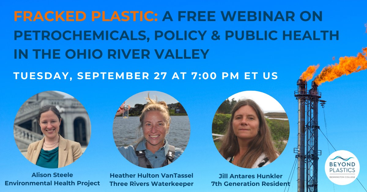 EHPinfo's tweet photo. Join @PlasticsBeyond on Sept 27 for a webinar on the petrochemical buildout in the Ohio River Valley. This event will feature experts Heather Hulton VanTassel @3RWaterkeeper, @JillHunkler, and EHP's Executive Director, Alison Steele.

RSVP now >>> https://t.co/LzK6XaH1L7 https://t.co/yPqmmrh50K