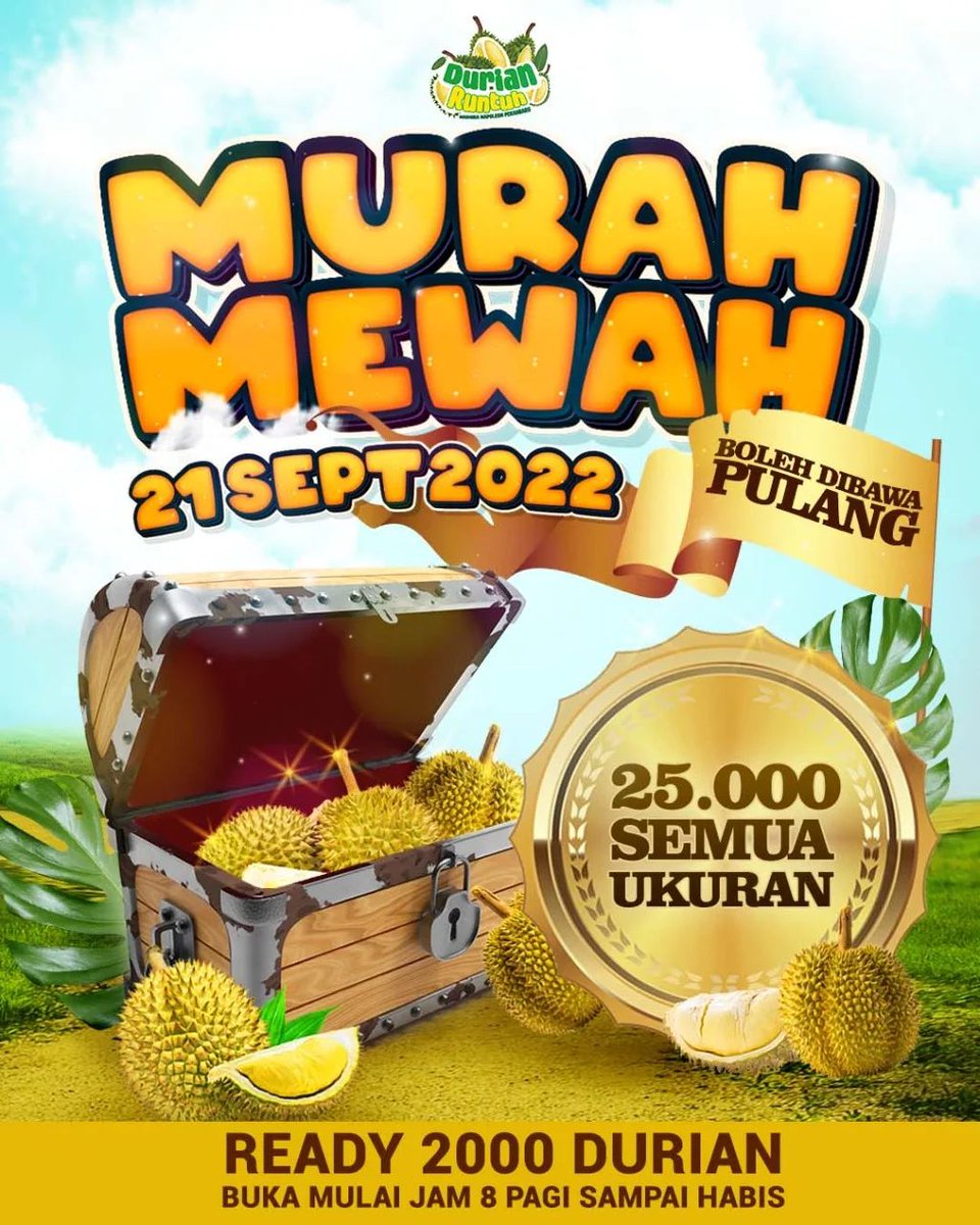 infoPKU's tweet photo. Hallo durian lovers, besok Jangan sampai kelewatan ni makan durian murah mewah lagi.

Dicatat ya tanggalnya, Rabu (21/9/2022). Mulai pukul 08.00 pagi - HABIS. Harganya Rp25.000 / Buah https://t.co/VDRyq3H71Y