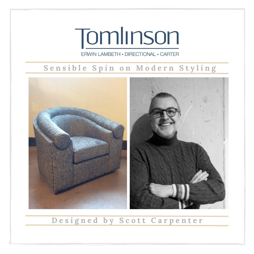 From Scott Carpenter's High Point Furniture Market April 2022 Collection, the Keith Swivel Chair invites you to sink right in with its wraparound arms and converse with ease with its webbed swivel base.

#hpmkt #scottcarpenter #furnituredesign #interiordesign
