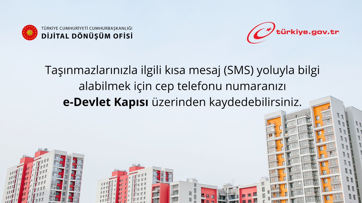 T.C. kimlik numaranızla eşleşen taşınmazlarınızla ilgili kısa mesaj (SMS) yoluyla bilgi alabilmek için cep telefonu numaranızı e-Devlet Kapısı üzerinden kaydedebilirsiniz. <a href="/csbgovtr/">T.C. Çevre, Şehircilik ve İklim Dğş. Bakanlığı</a> <a href="/tkgmgovtr/">Tapu ve Kadastro</a>  <a href="/dijital/">Dijital</a>     

 👉 ddo.link/tapu-telefon 

#DijitalTR #edevlet