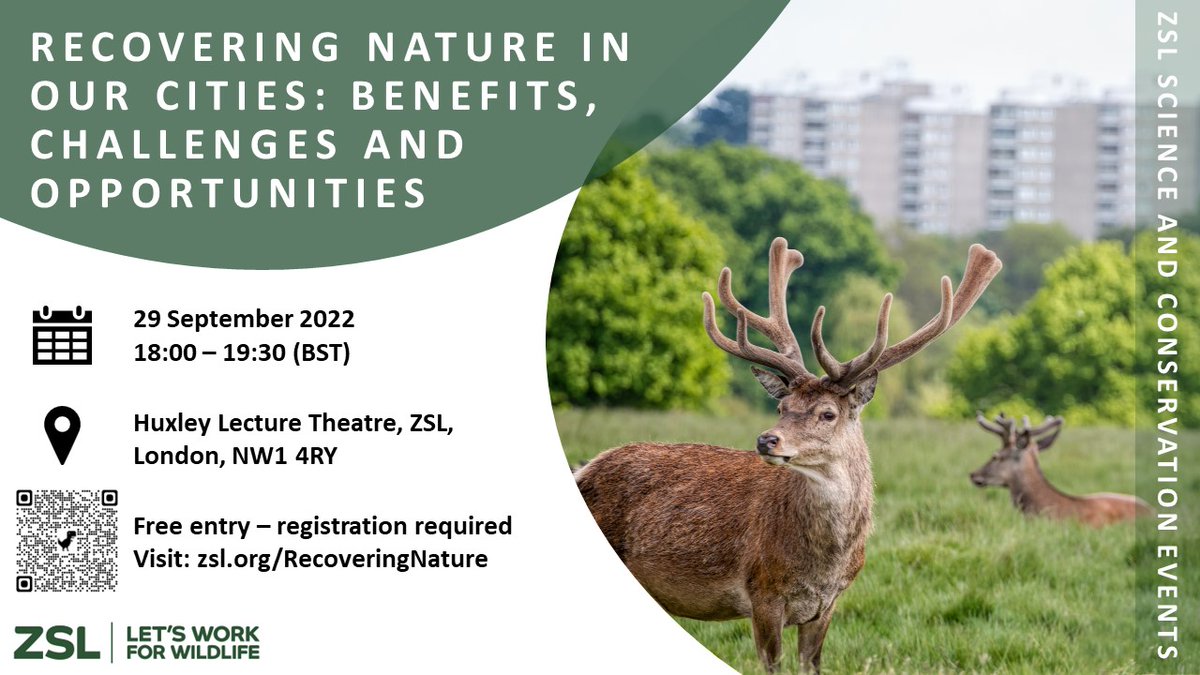 Register now for your free ticket to our 1st #ZSLtalks event in the 2022-23 programme! Join us on 29th Sep to hear from ZSL scientists about the challenges & potential benefits of urban #NatureRecovery, as part of @TheCCoalition's #GreatBigGreenWeek🌱 👉zsl.org/RecoveringNatu…