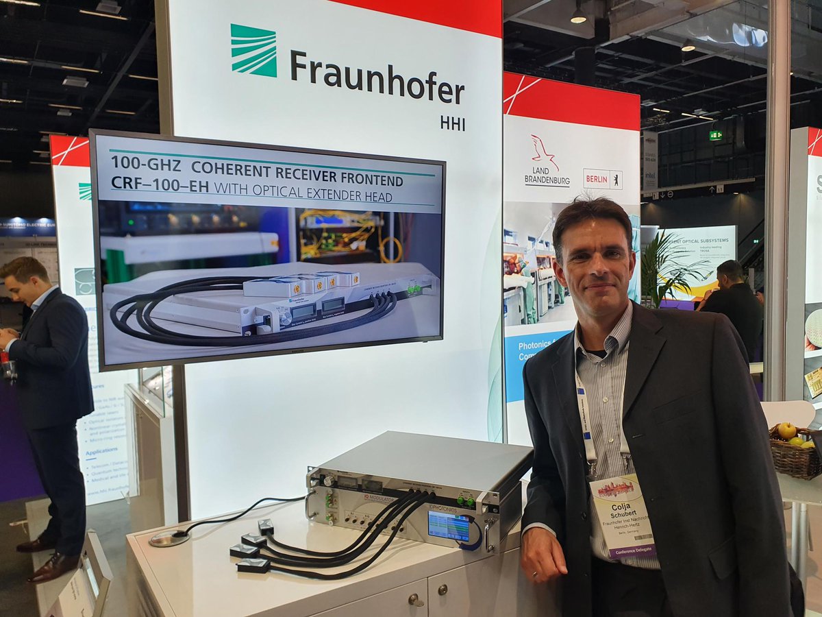 FraunhoferHHI's tweet photo. We are proud that two post-deadline papers presenting results achieved with our high-performance Coherent Receiver Frontend test &amp; measurement prototypes were accepted at #ECOC2022!
The work will be presented on September 22. 
https://t.co/dZWiV8DM7H https://t.co/bwnNSy79ne