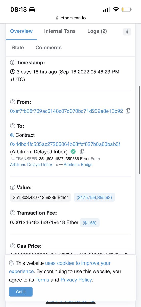 kelvinfichter's tweet photo. Doing this again since my other quote tweet got censored by tweeter. Arbitrum bridge bug is critical bridge bug #3 caused by bad initializers, in case we needed another reason to get rid of initializers. Surprised Arbitrum only paid 400 ETH and not max bounty given deposits like: https://t.co/cmSx1HMI1k