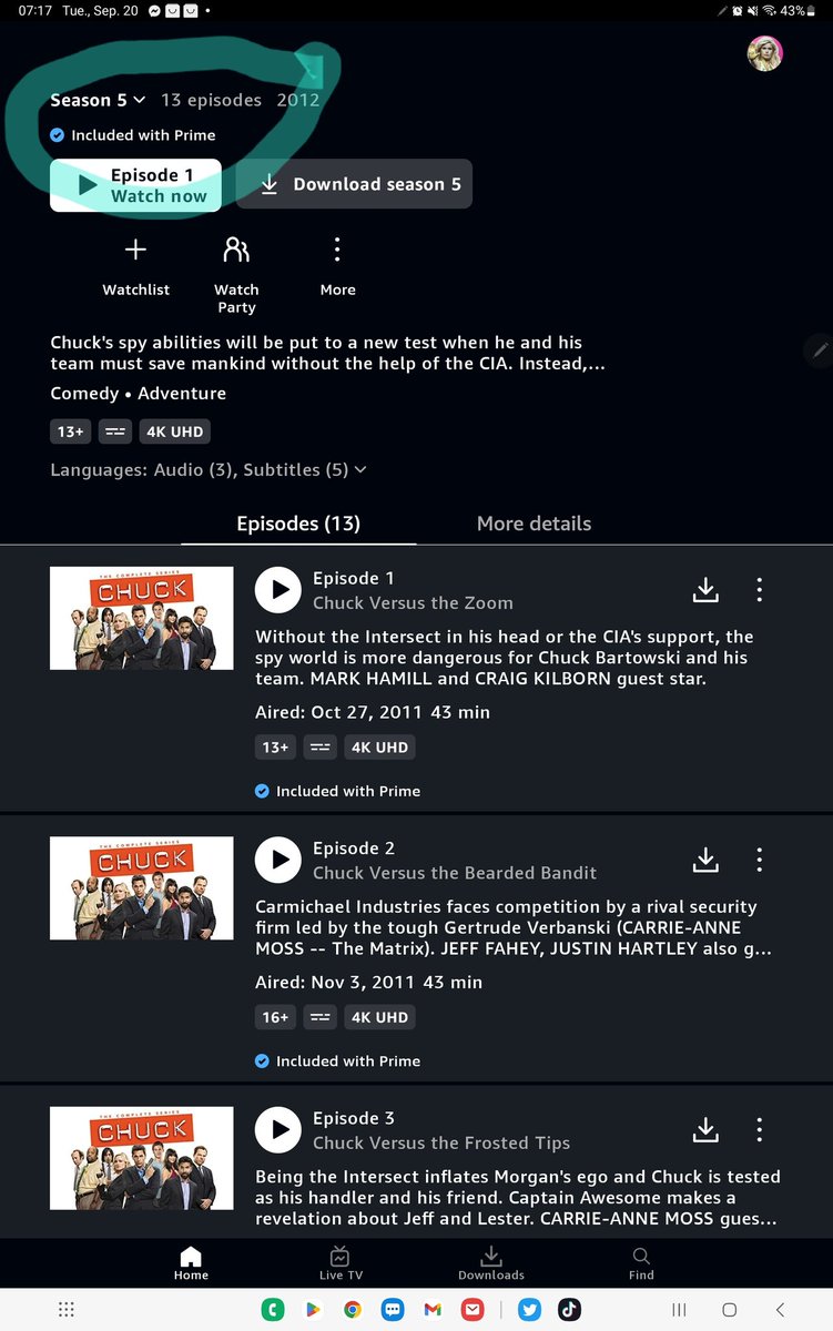 DerboPhoto's tweet photo. @PrimeVideoCA it even says that seasonn 5 is included with Prime... see attached... please fix! https://t.co/5BfN6x9G1N
