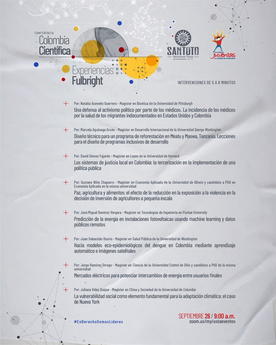 FundaJuventas's tweet photo. Conoce las experiencias en investigación de 8 becarios @FulbrightPrgrm en Estados Unidos, en temas extratégicos para los Objetivos de Desarrollo Sostenible #ods 🇺🇲🇨🇴
@santotomastunja https://t.co/TYHfM6Bjqv