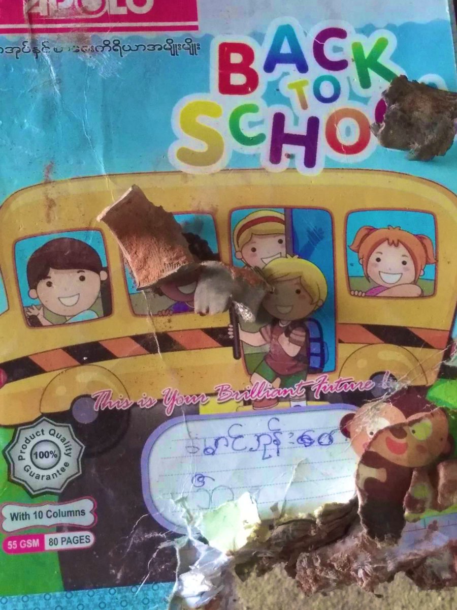 “This is your brilliant future.” School book of one of the children bombed by #Myanmar’s illegitimate military junta in Sagaing last week. From #Myanmar to #Ukraine #Ethiopia and elsewhere, how long will we allow war criminals to get away with these atrocities? #NotATarget