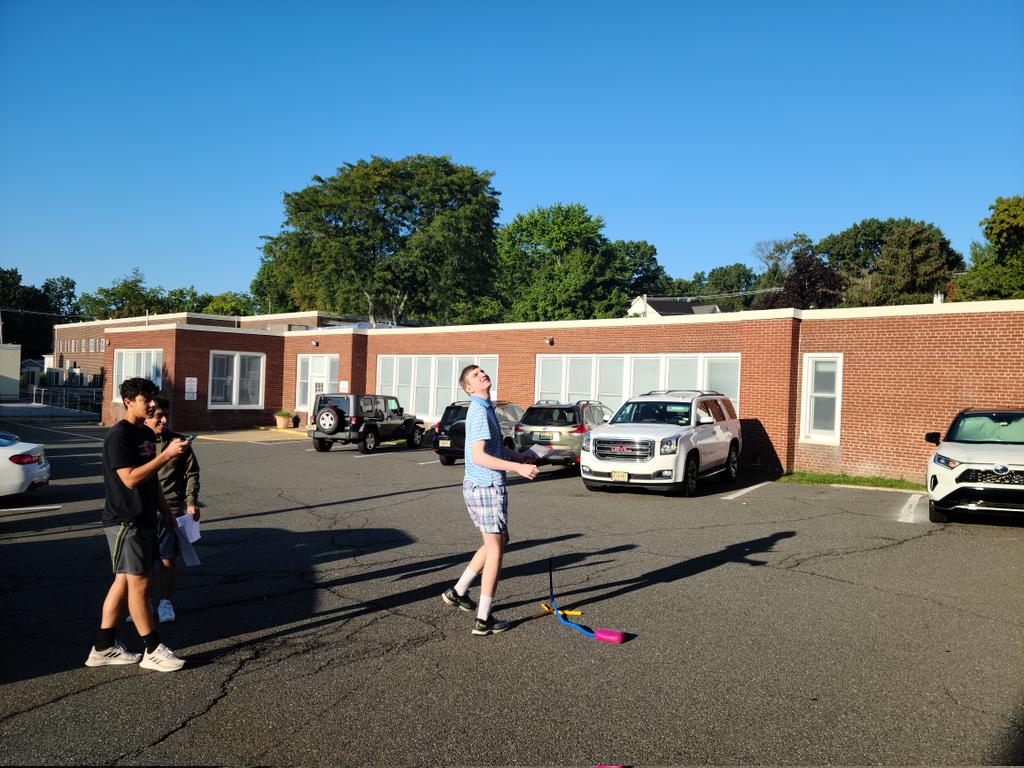 DrBEdtech's tweet photo. Clever and fun experiment in Mr. Lebreault's physics class! Can you determine the height the stomp rocket reached based on the time it takes to travel? https://t.co/0IlQQlWWmI