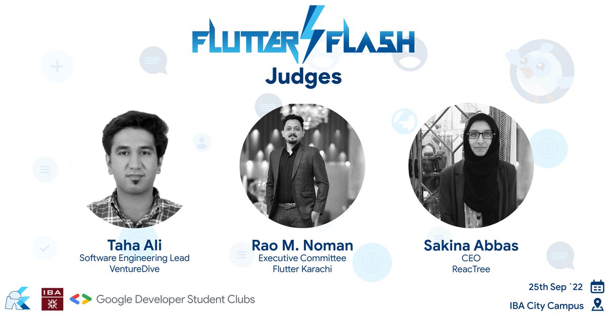 FlutterKarachi's tweet photo. Flutter Flash⚡️is very excited to reveal our judges panel!
#FlutterFlashKarachi https://t.co/A1zhBZMzaO