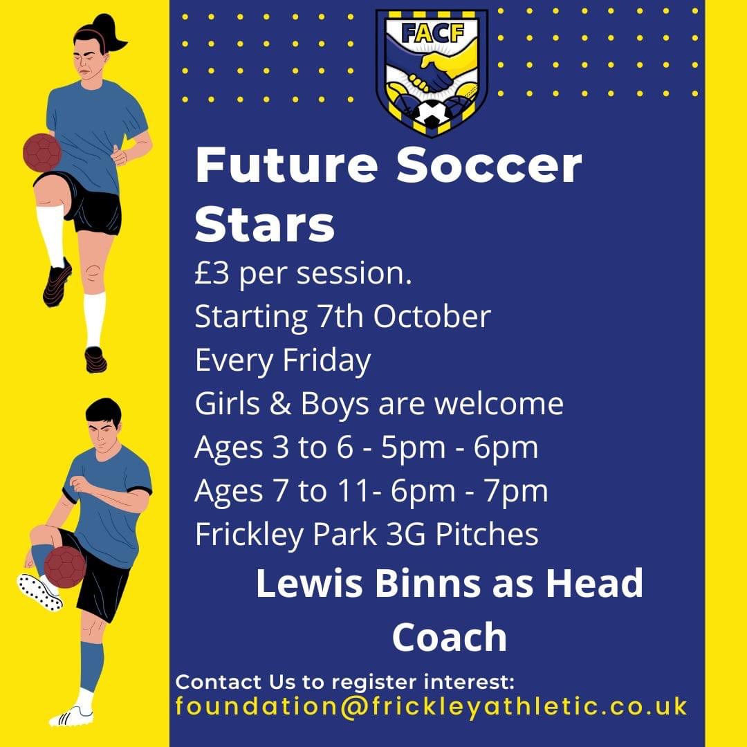 community_FACF's tweet photo. A great response to the our new activity Future Soccer Stars. 
Please get in touch if you want to register your child/children for the sessions.
Girls and boys are welcome. 
email - foundation@frickleyathletic.co.uk for a register form https://t.co/VO7ZMP5OEJ