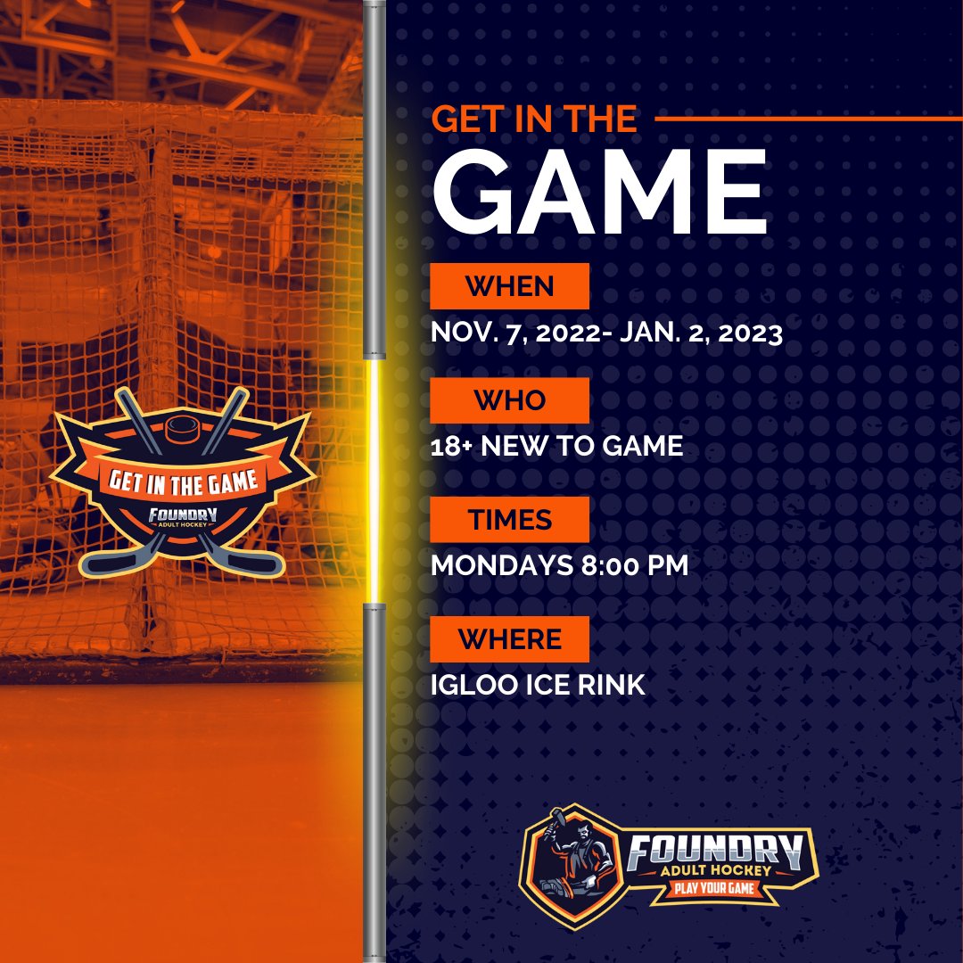 SkateIgloo's tweet photo. It's time to GET IN THE GAME! 
We believe it's never too late to learn to play hockey! 💪🏒🥅
Our Fall session of Foundry's Get In The Game will start November 7th at Igloo. Use the link below to register! 👇

https://t.co/POF50hwRVs https://t.co/cgxem4XT6B