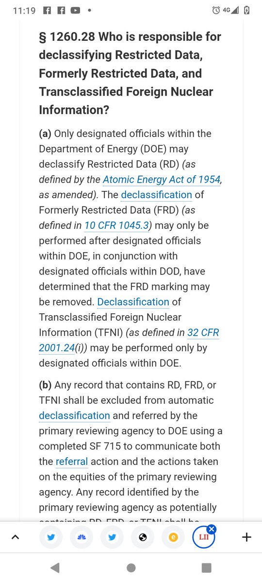 DanielB61230827's tweet photo. @eaglzfan1967 @AWeissmann_ Trump didn't declassify one document and Judge Dearie already knows it because the law states only the DOE can declassify top secret nuclear documents: 36 CFR ยง 1260.28.
#trumpIsASpy
#trumpisfucked
#TrumpIsGUILTYaf
#TrumpStoleTheDocs
#trumpisgoingtoprison https://t.co/B6rFdF76DY