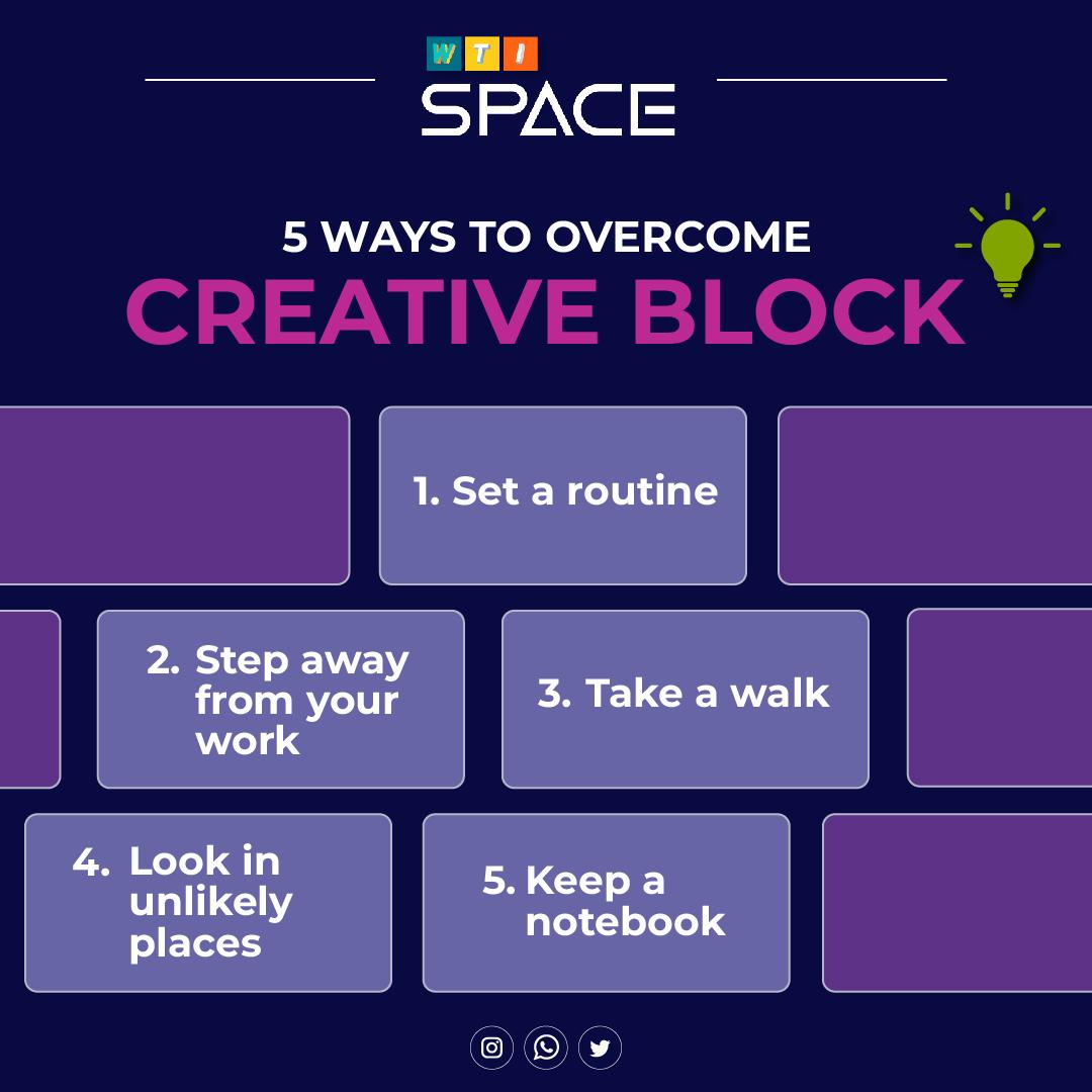 WtiSpace's tweet photo. Follow these 5 ways to get your creative juices flowing again!
.
.
#creativeblock #creativity #Creative #creativethinking #influencers #instagramdown #influencermarketingagency #registrations #registerwithus #wetheinfluencer #wetheinfluencers #wti #wtispace https://t.co/qjsZYynbT6