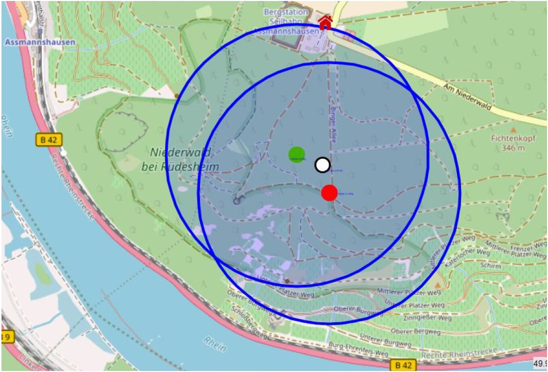 3 #Weltkrigsbomben bei #Rüdesheim gefunden. Sperrung rund um das Jagdschloss #Niederwald. Bitte Bereich meiden! B42 und Bahnstrecke sind NICHT betroffen.
