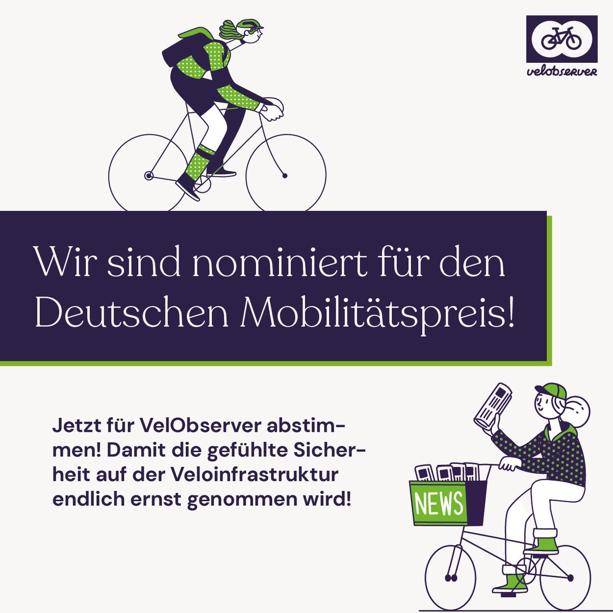 <a href="/VelobserverZH/">VelObserver ||| velobserver@verkehrswende.social</a>, ein Posmo-Projekt, das wir kurz nach Gründung gestartet haben, ist für den 🇩🇪 Mobilitätspreis nominiert. 
👉 mobilitaetspreis.de/abstimmen/

<a href="/prototypefundch/">Prototype Fund🇨🇭@prototypefundch@mastodon.social</a> <a href="/pionierfonds/">Migros-Pionierfonds</a> @tho__hug <a href="/f_schindler/">Felix Schindler | @f_schindler@mastodon.social</a> <a href="/provelozuerich/">Pro Velo Zürich</a> @Lea_St1 <a href="/resmarti/">Res Marti</a> @grossbart <a href="/datamapio/">Datamap</a> <a href="/DMP_innovativ/">Deutscher Mobilitätspreis</a>