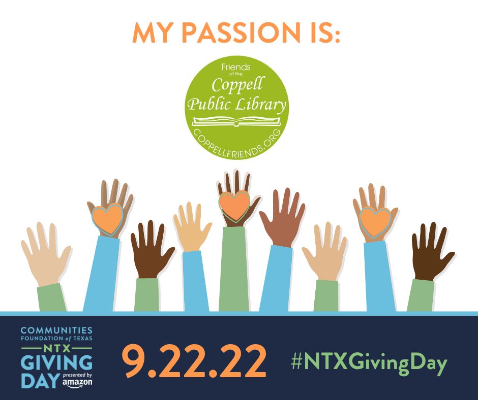 North Texas Giving Day is Thursday, September 22!

You can make your donation today: northtexasgivingday.org/organization/F…

All gifts made to <a href="/CoppellFriends/">CoppellFriends</a> aid us in our mission of enhancing the library experience as we continue to provide excellent materials and programs for our community.