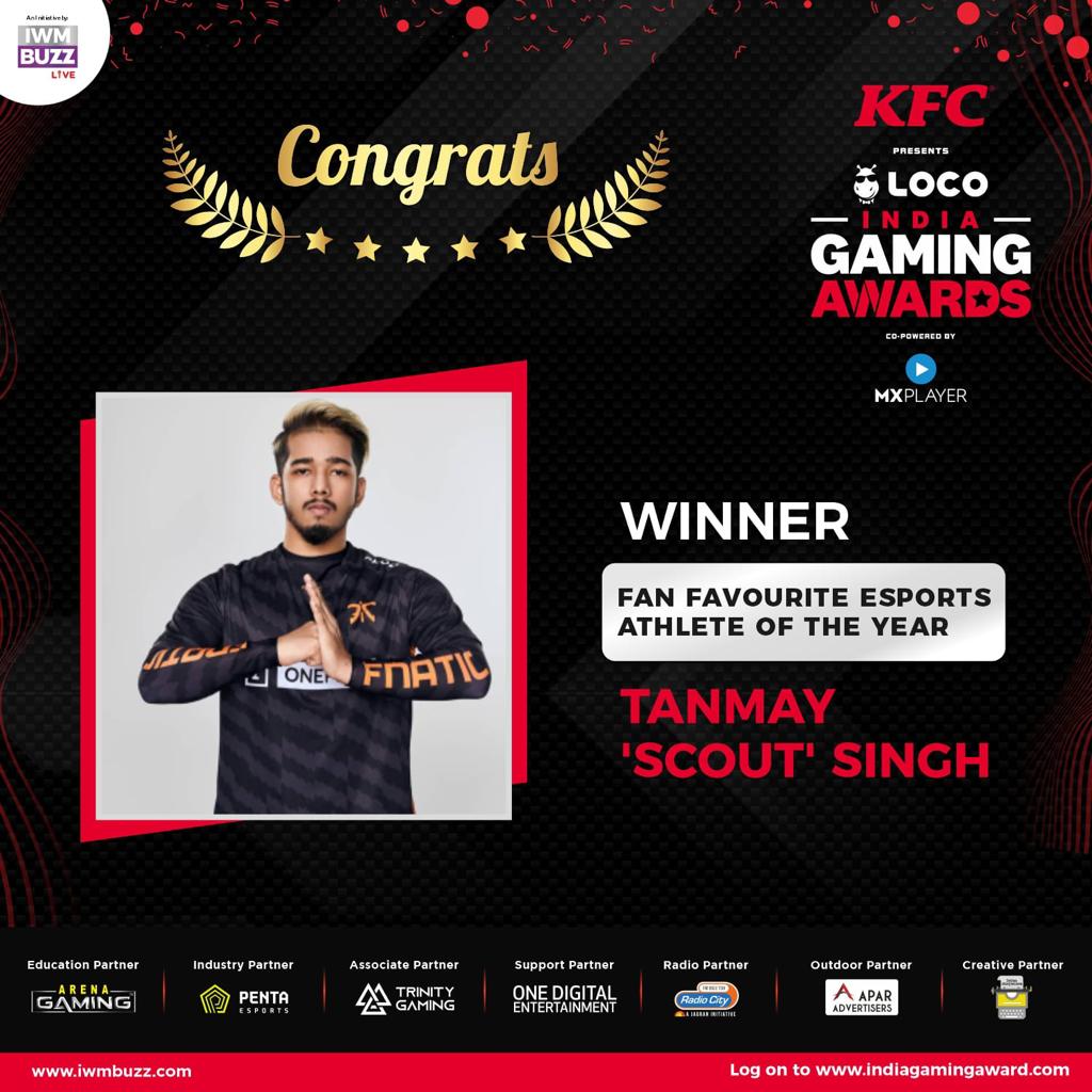 iwmbuzz's tweet photo. Congratulations @scouttanmay  for winning 'Fan Favourite Esports Athlete Of The Year' at India Gaming Awards

@KFC_India  Presents @GetLocoNow  India Gaming Awards
 
@MXPlayer 

@pentaesports 

#trinitygaming

@OneDigitalEnt 

@radiocityindia 
 
@official_ist https://t.co/tErziAtRZI